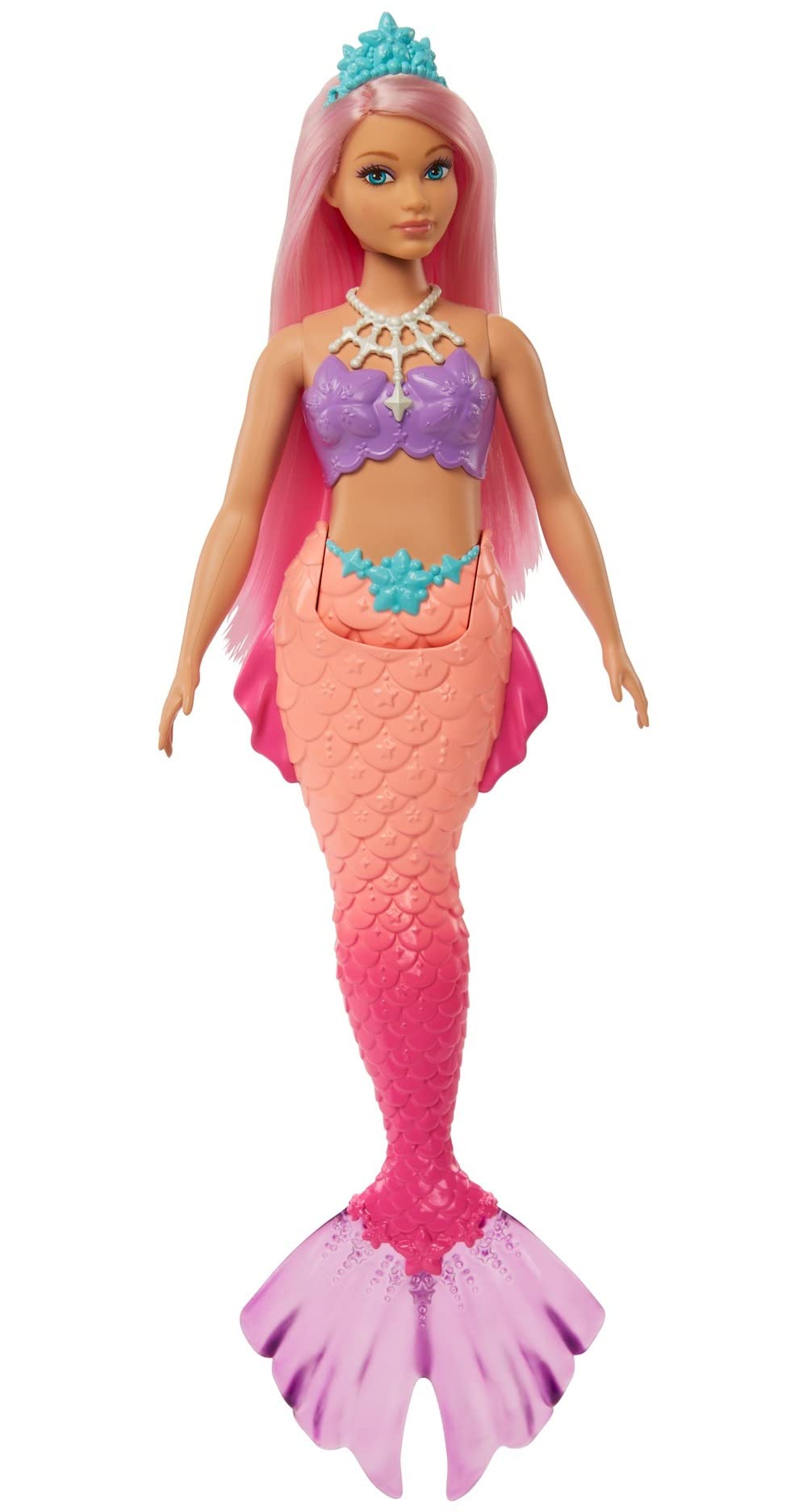 Venta Internacional- Barbie Sirena Muñeca Con Pelo Rosa, Cola Ombré, Corona Azul Y Aletas Esculpidas