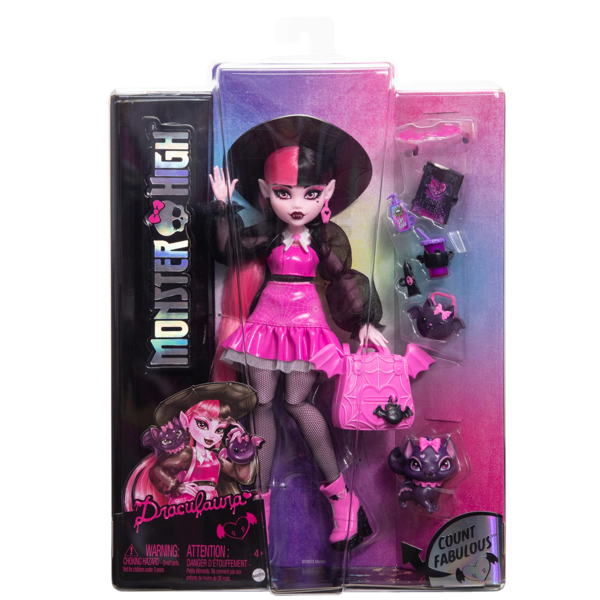 Foto 7 pulgar | Venta Internacional - Muñeca Monster High Draculaura Con Mascota Murciélagos Y Gatos Count Fabulous