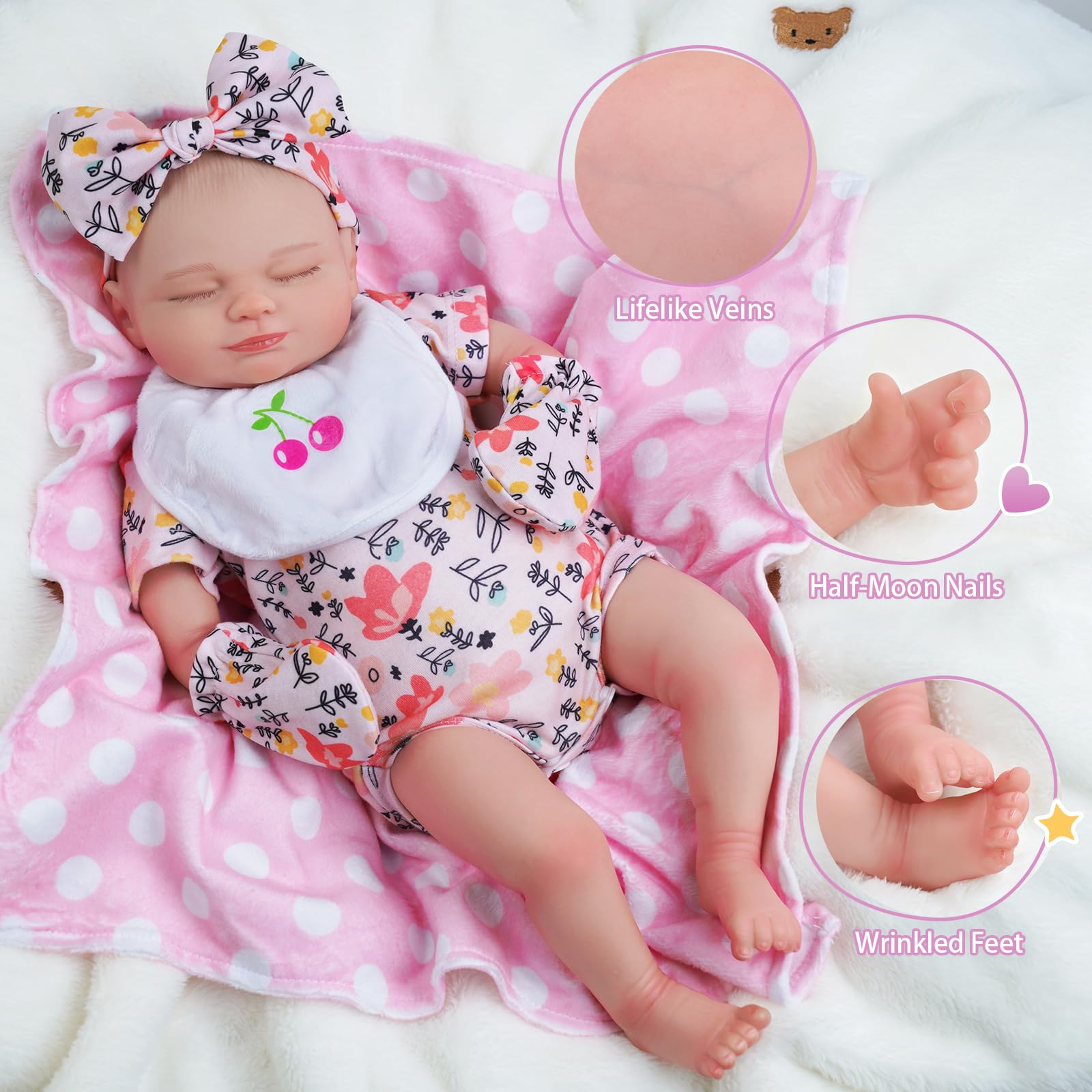 Foto 3 pulgar | Venta Internacional - Muñeca Reborn Babeside Skylar De 43 Cm Con Capazo Y Accesorios