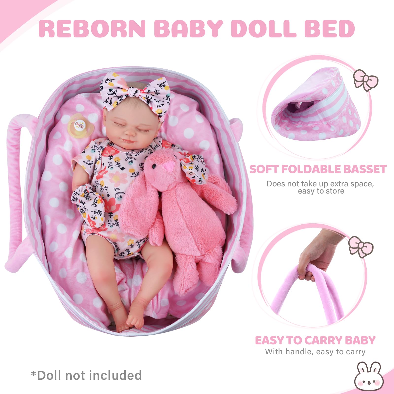 Foto 4 pulgar | Venta Internacional - Muñeca Reborn Babeside Skylar De 43 Cm Con Capazo Y Accesorios