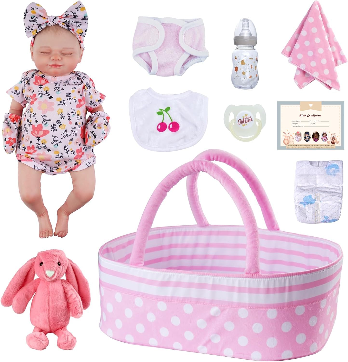 Foto 7 pulgar | Venta Internacional - Muñeca Reborn Babeside Skylar De 43 Cm Con Capazo Y Accesorios