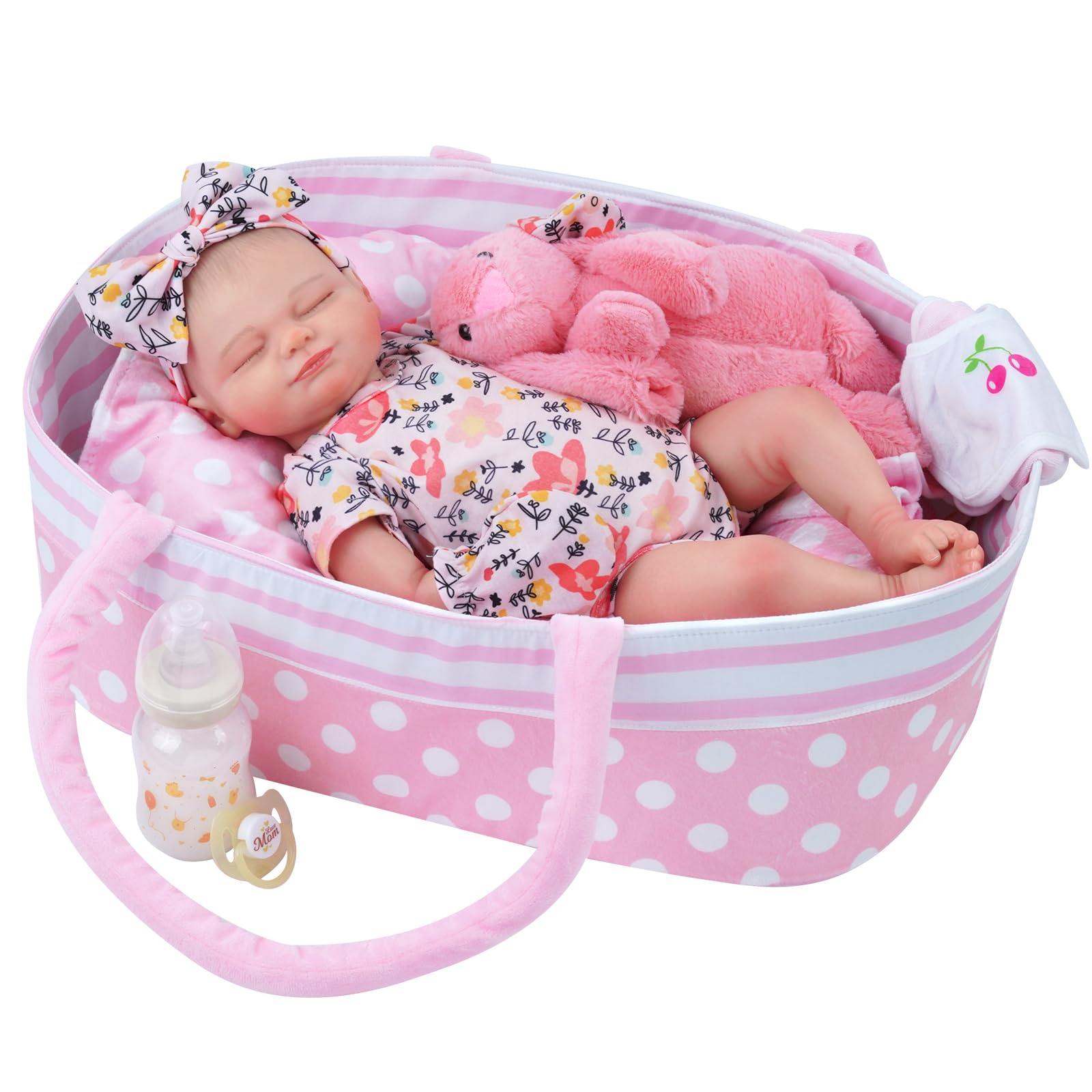 Foto 9 pulgar | Venta Internacional - Muñeca Reborn Babeside Skylar De 43 Cm Con Capazo Y Accesorios