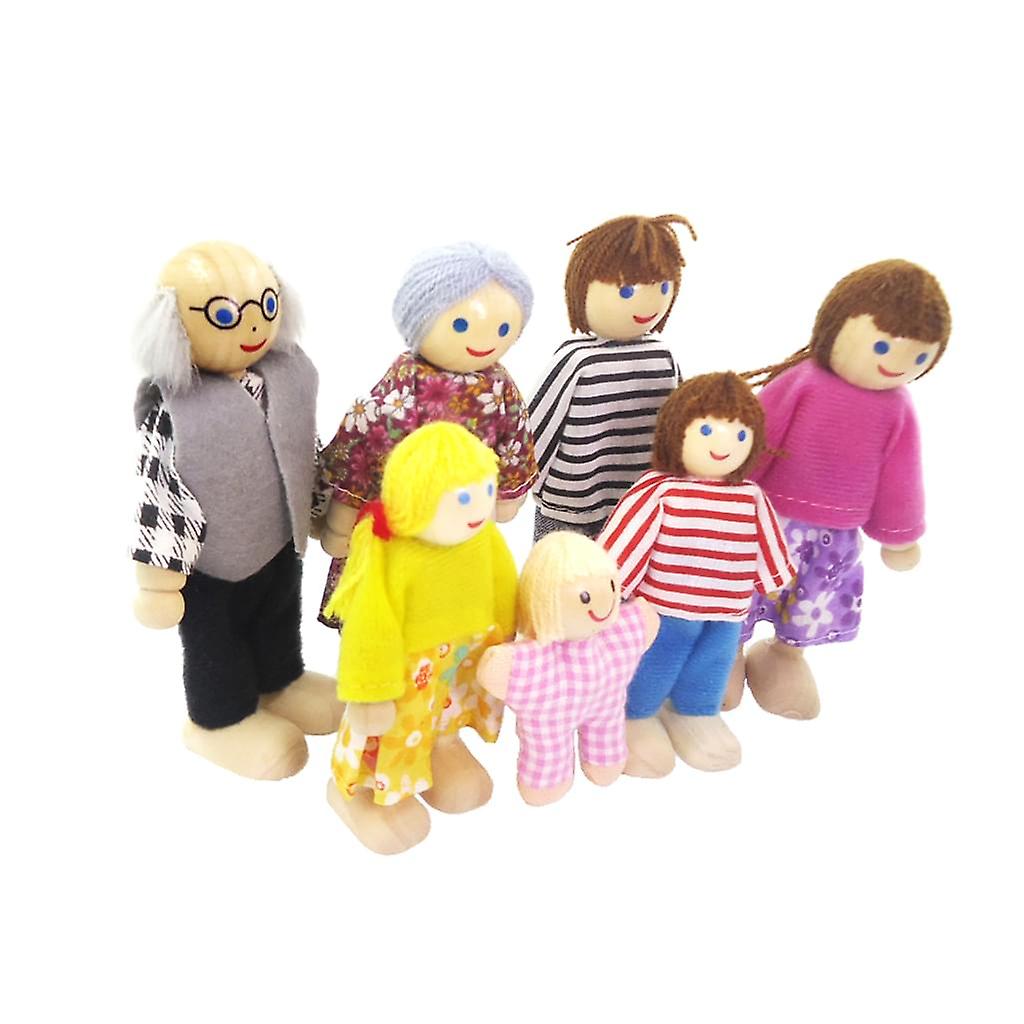 Foto 2 pulgar | Venta Internacional - Juego De Muñecas Familiares Para 7 Personas, Madera Y Tela, Miniatura 1:12