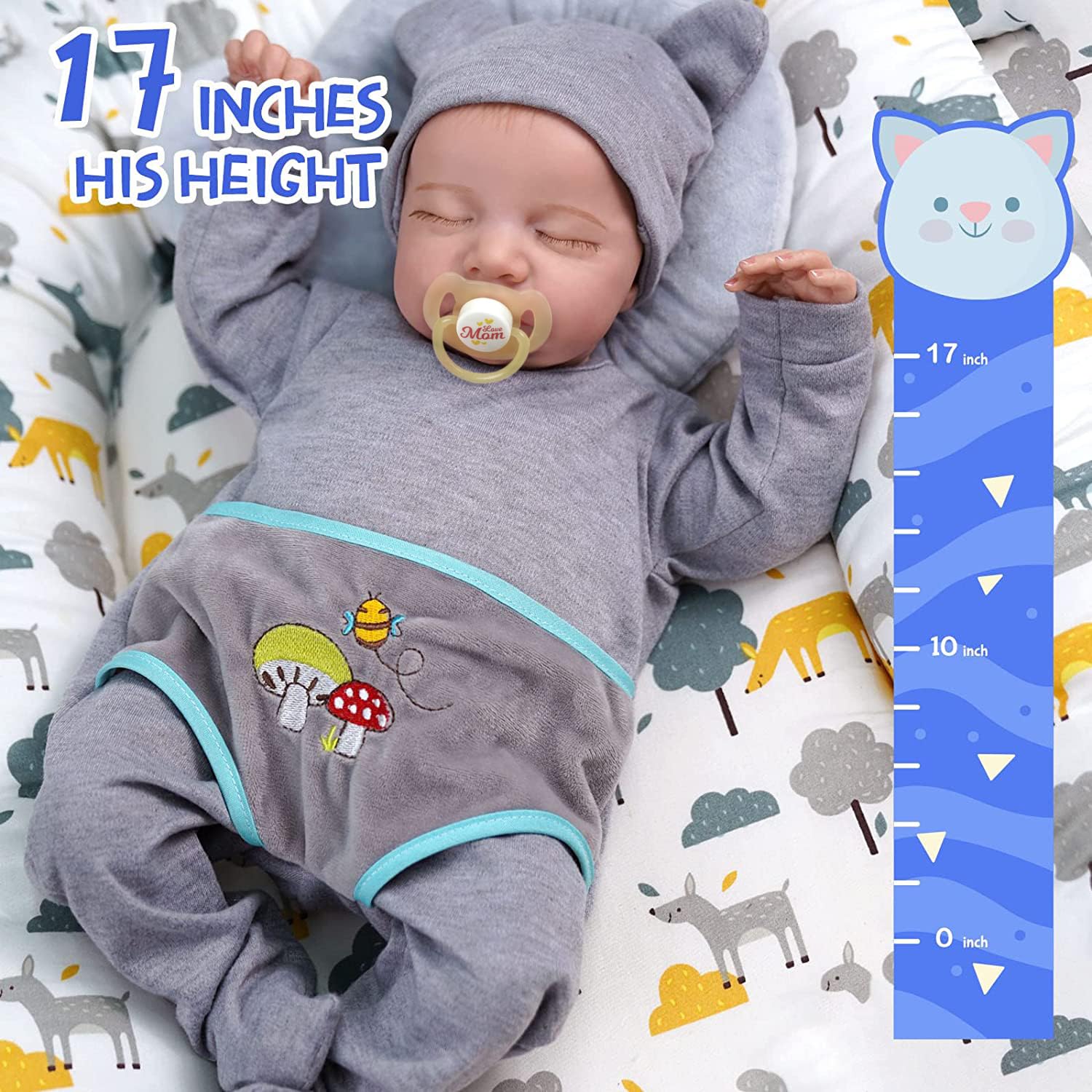 Foto 6 pulgar | Venta Internacional - Muñeca Reborn Jizhi Noah De 43 Cm Con Kit De Alimentación, Caja De Regalo Para Mayores De 3