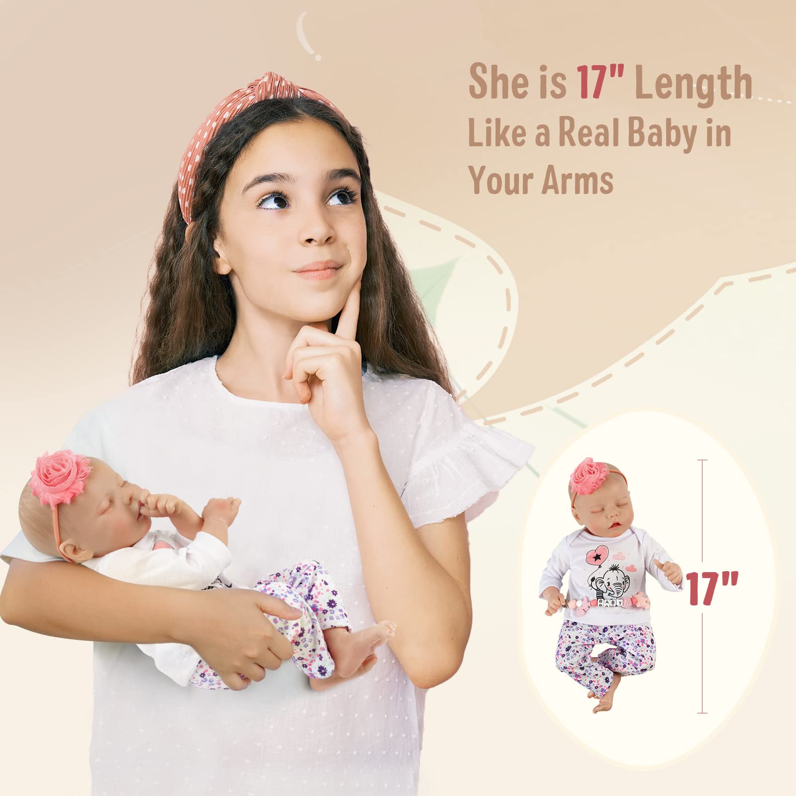 Foto 5 pulgar | Venta Internacional - Muñeca Reborn Jizhi, Realista, Realista, De 43 Cm, Con Kit De Alimentación