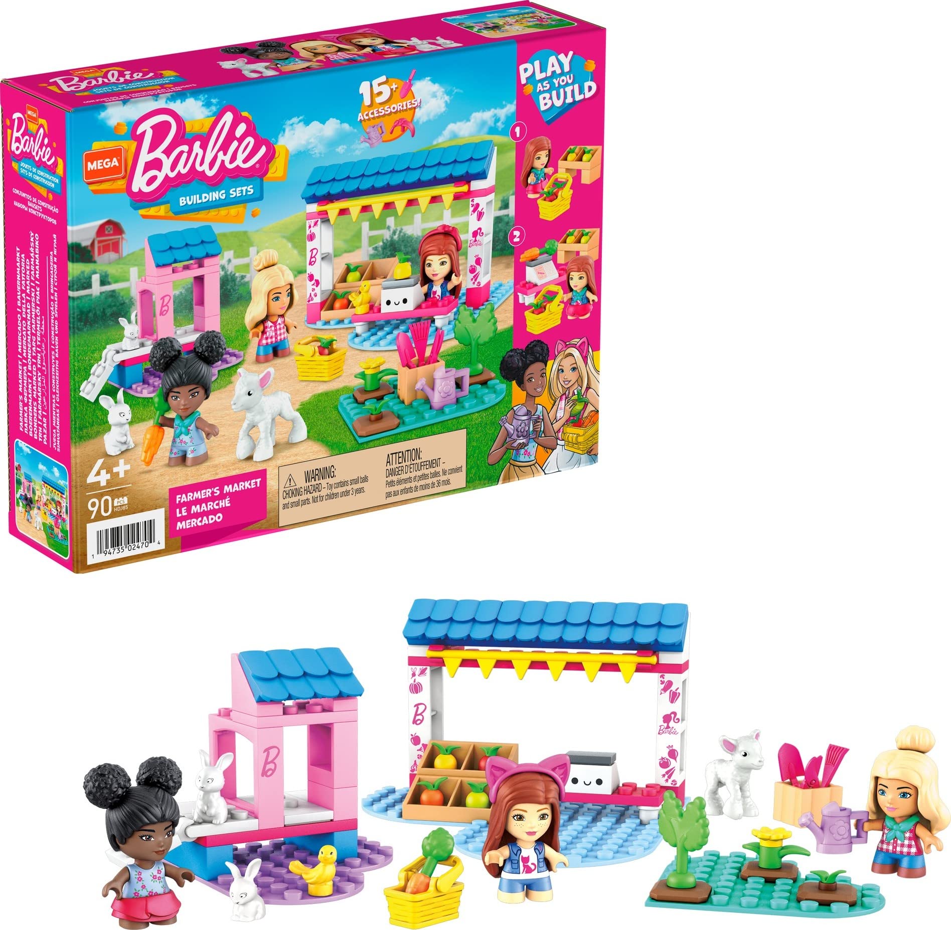 Set De Construcción De Juguetes Mega Barbie Farmer's Market Con 3 Micromuñecas - Venta Internacional.