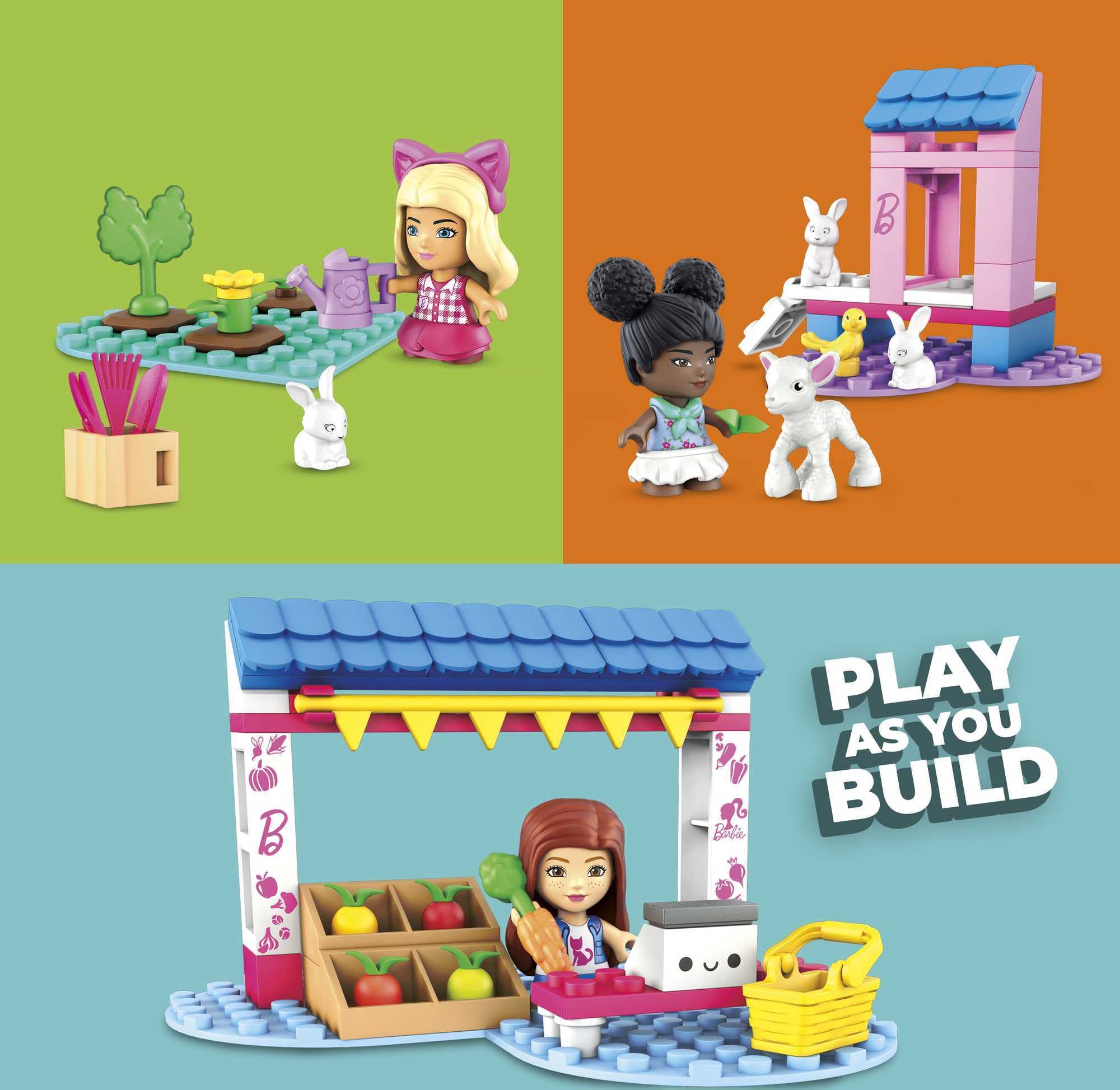 Foto 4 pulgar | Set De Construcción De Juguetes Mega Barbie Farmer's Market Con 3 Micromuñecas - Venta Internacional.