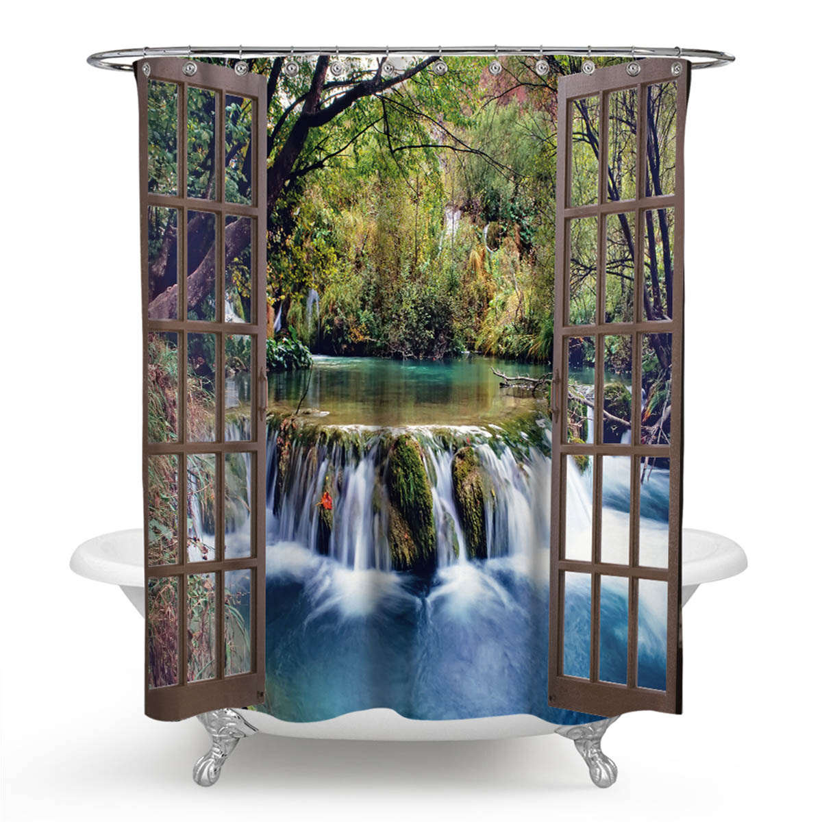Cortina De Ducha Xueqin 3d Waterfall Landscape, Impermeable - Venta Internacional.