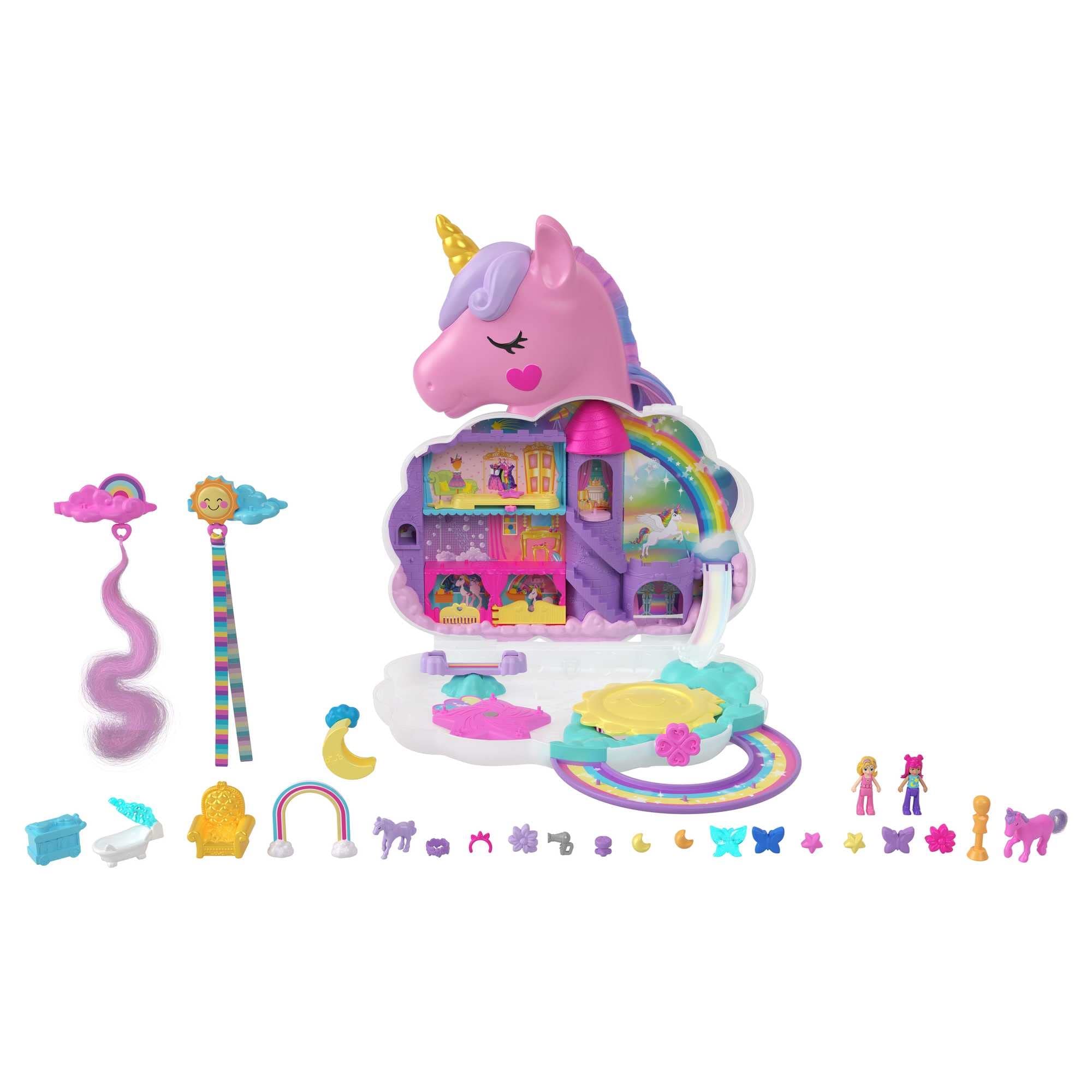 Playset Polly Pocket Rainbow Unicorn Salon - Venta Internacional.