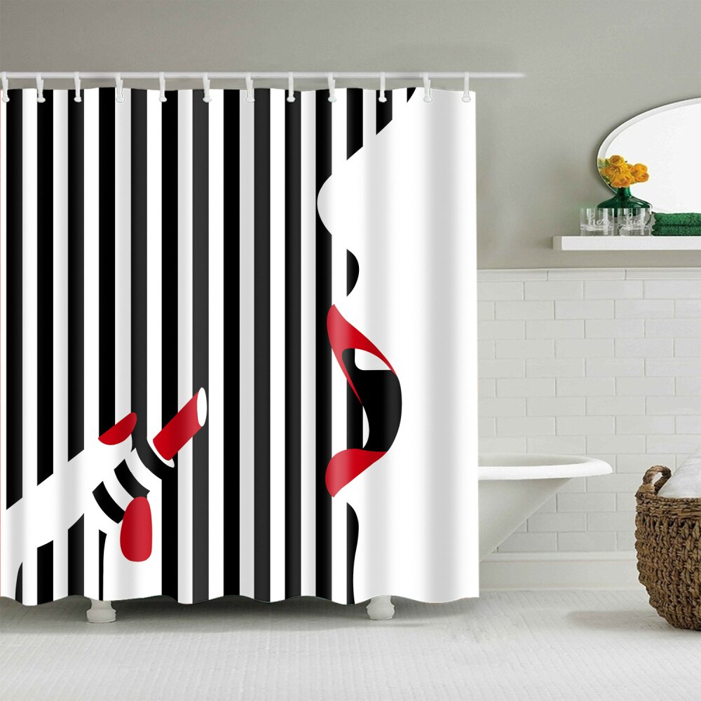 Foto 5 pulgar | Cortina De Ducha Lanlove Creative Sexy Red Lips Girl 3d - Venta Internacional.