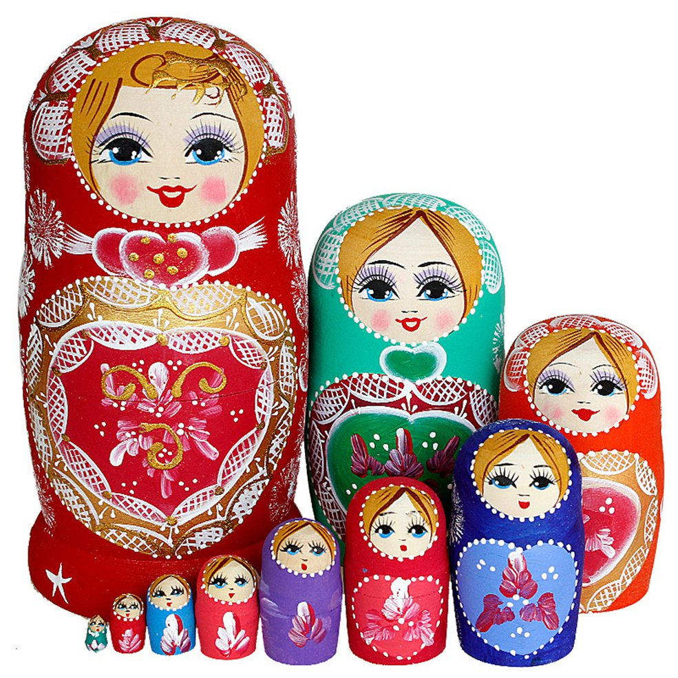 Set Nesting Dolls De Madera, Estilo Ruso, 10 Unidades, Para Decoración - Venta Internacional.