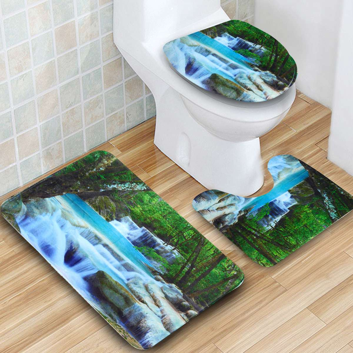 Foto 5 pulgar | Cortina De Ducha Xueqin 3d Waterfall Scenery, Impermeable - Venta Internacional.