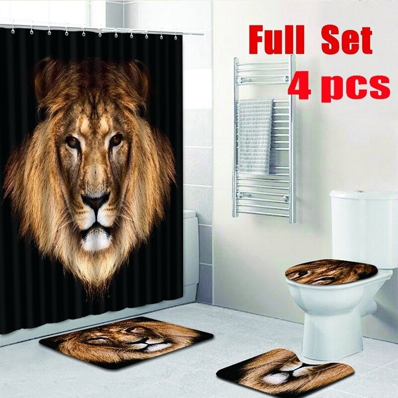 Set De Baño Lion, Cortinas De Ducha Impermeables Y Antideslizantes - Venta Internacional.