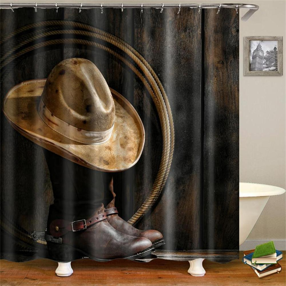 Foto 4 | Cortinas De Baño Estilo Retro West Cowboy, Gorro Para Caballos, Impermeables - Venta Internacional.