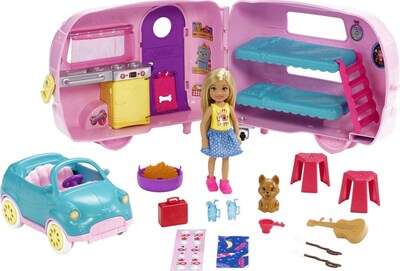 Foto 1 | Set De Juego Para Coche Y Autocaravana Barbie Club Chelsea Con Muñeca Y Collar - Venta Internacional.