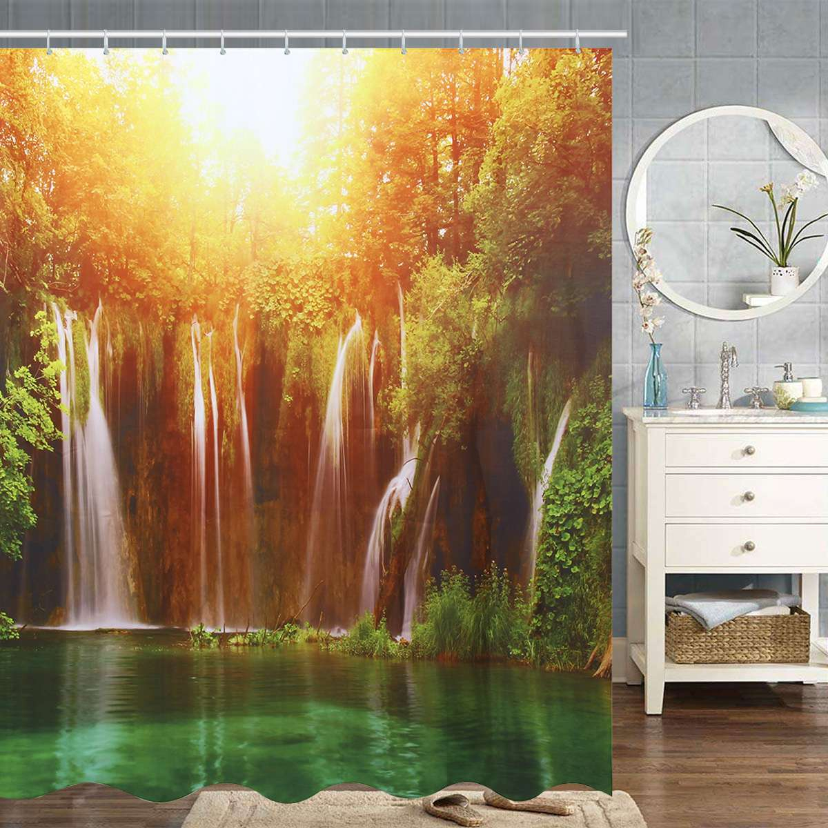 Foto 1 | Cortina De Ducha Xueqin 3d Waterfall Landscape, Impermeable - Venta Internacional.