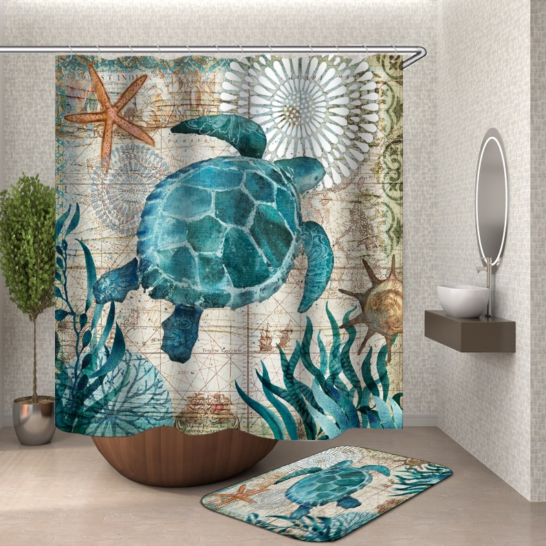 Foto 3 | Cortina De Ducha Miracille Sea Turtle Waterproof Octopus - Venta Internacional.