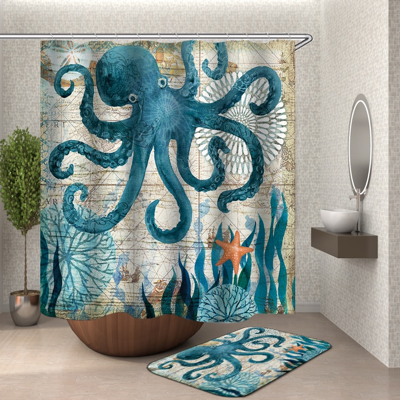 Foto 5 | Cortina De Ducha Miracille Sea Turtle Waterproof Octopus - Venta Internacional.
