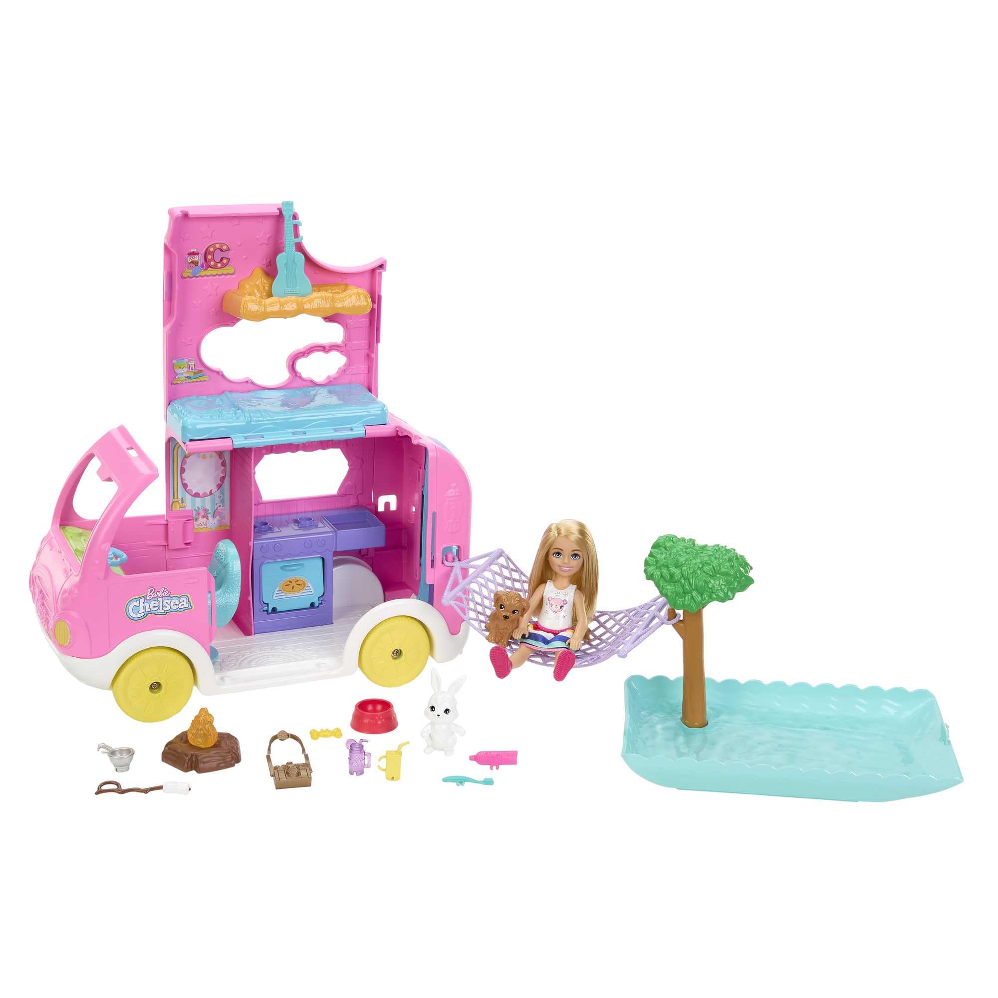 Playset Barbie Chelsea Camper 2 En 1 Con Muñeca Pequeña Y 2 Mascotas - Venta Internacional.