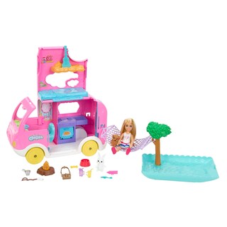Foto 1 | Playset Barbie Chelsea Camper 2 En 1 Con Muñeca Pequeña Y 2 Mascotas - Venta Internacional.