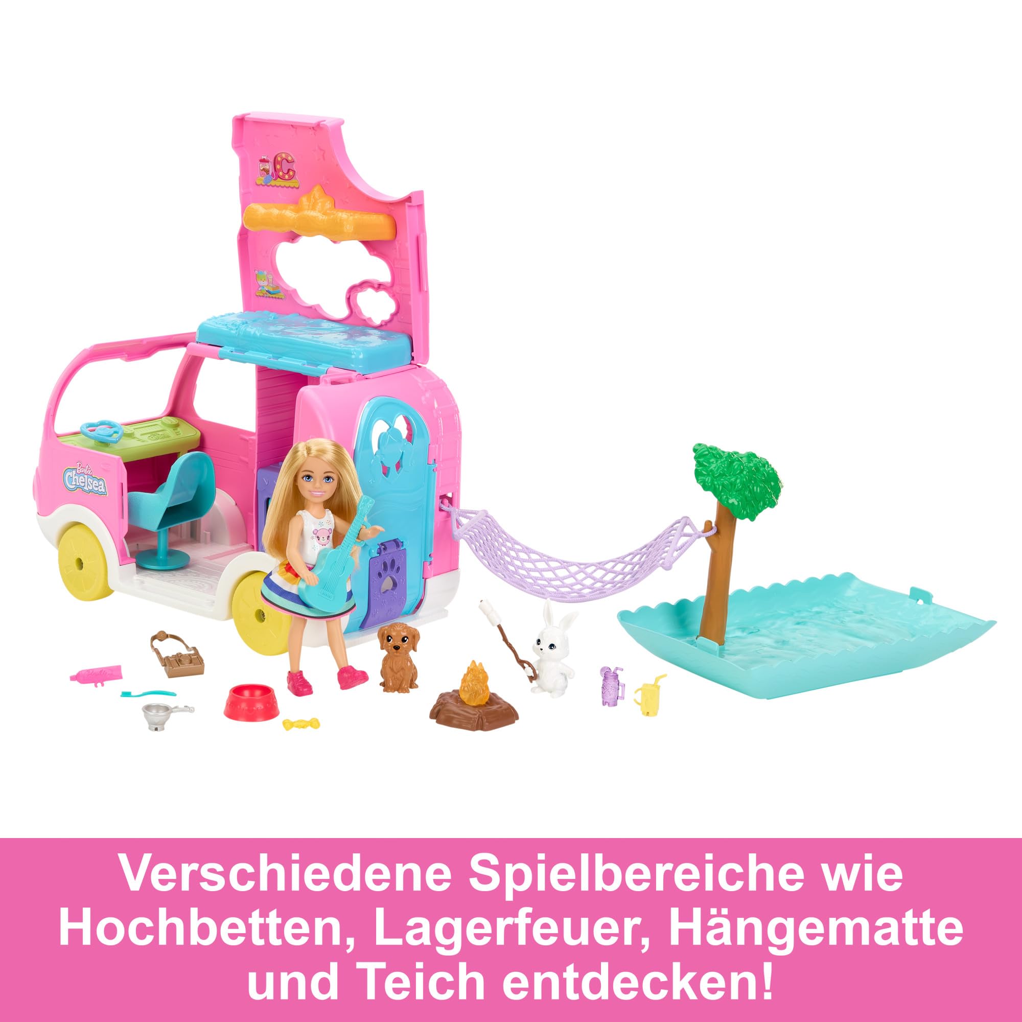 Foto 5 pulgar | Playset Barbie Chelsea Camper 2 En 1 Con Muñeca Pequeña Y 2 Mascotas - Venta Internacional.