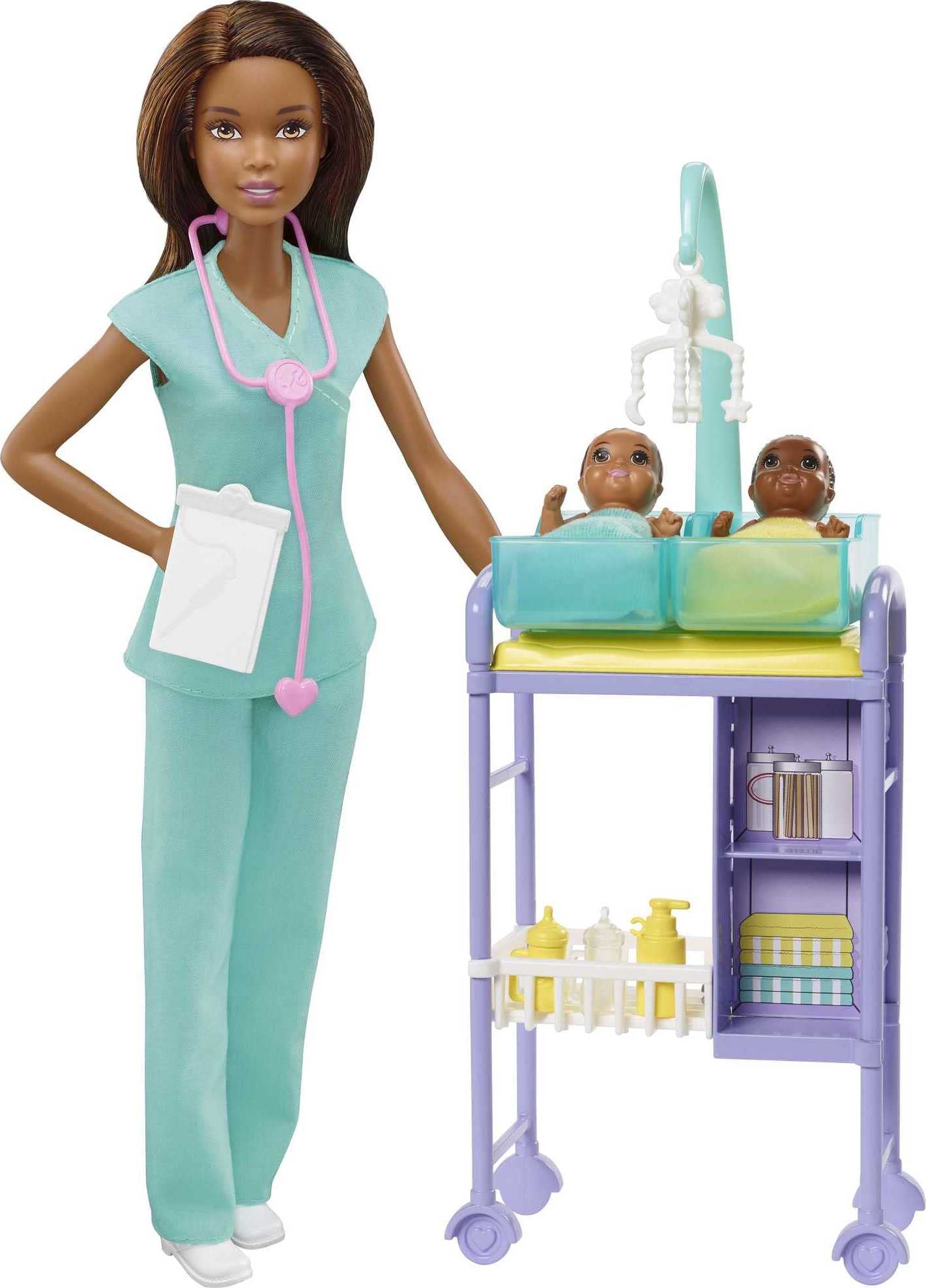 Foto 2 pulgar | Baby Doctor De Playset Barbie Careers Con Muñeca Morena A La Moda - Venta Internacional.