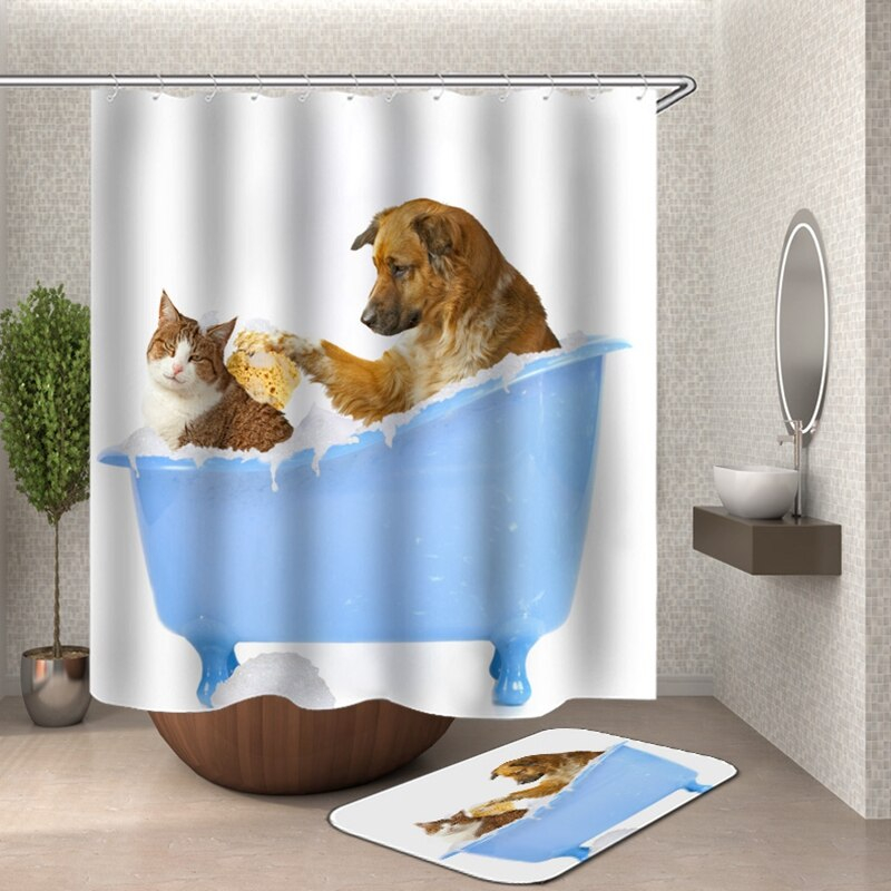 Foto 1 | Cortina De Ducha Foxscream Cartoon Cat 3d De Poliéster Impermeable - Venta Internacional.