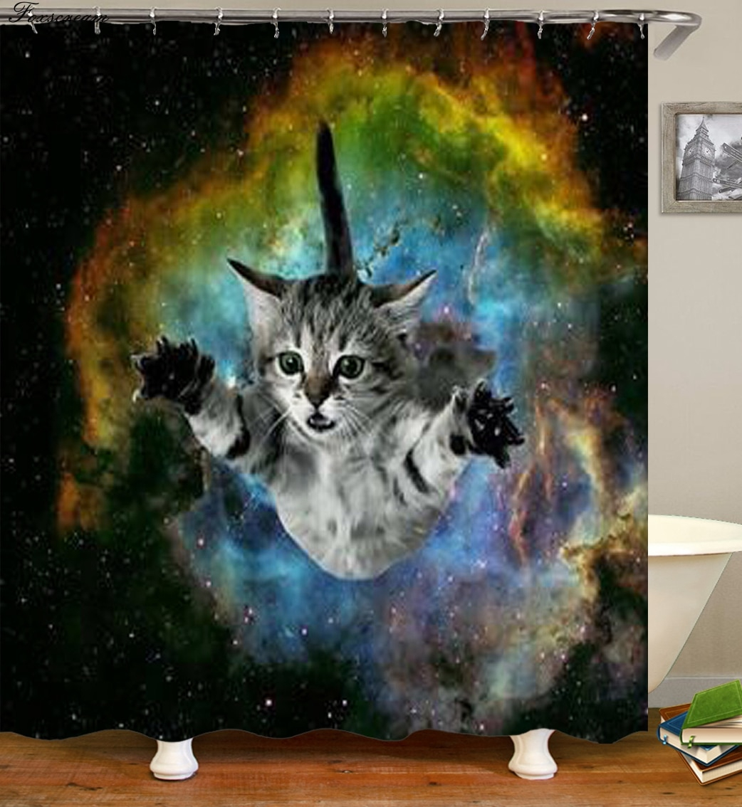 Foto 1 | Cortina De Ducha Foxscream Cartoon Cat 3d De Poliéster Impermeable - Venta Internacional.