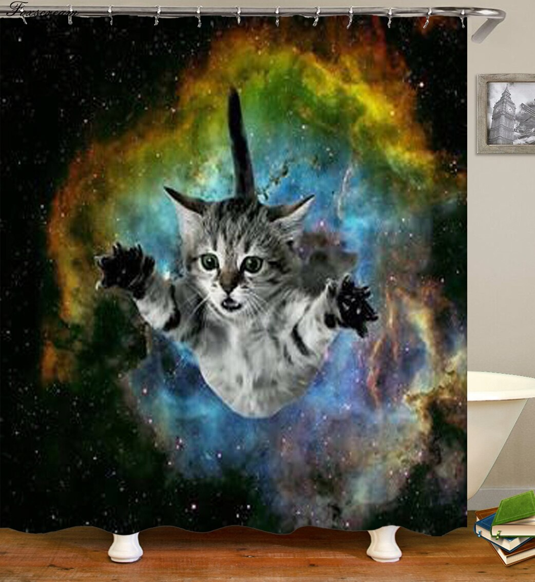 Foto 2 | Cortina De Ducha Foxscream Cartoon Cat 3d De Poliéster Impermeable - Venta Internacional.