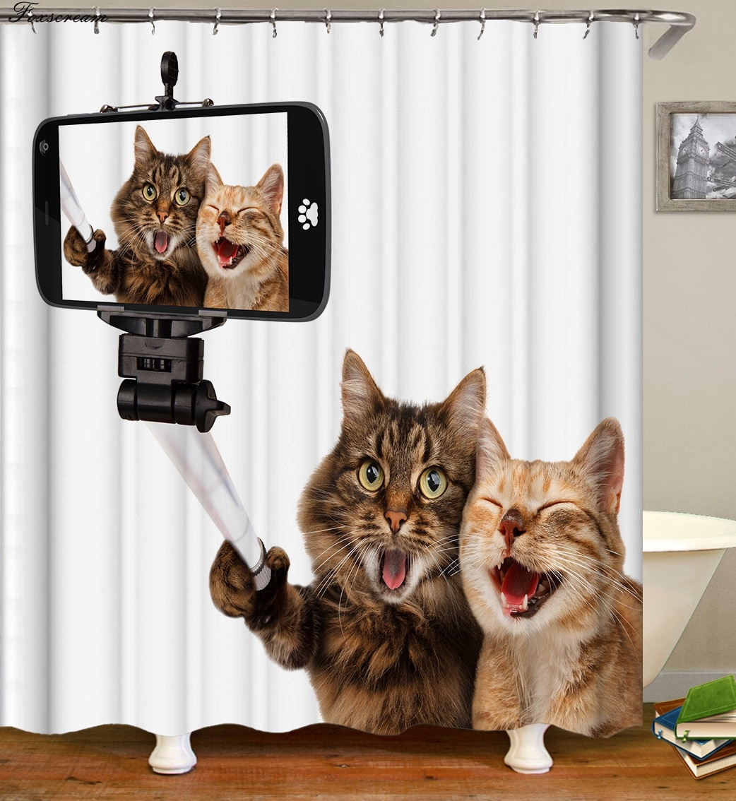 Foto 4 | Cortina De Ducha Foxscream Cartoon Cat 3d De Poliéster Impermeable - Venta Internacional.