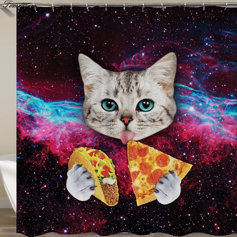 Foto 6 pulgar | Cortina De Ducha Foxscream Cartoon Cat 3d De Poliéster Impermeable - Venta Internacional.