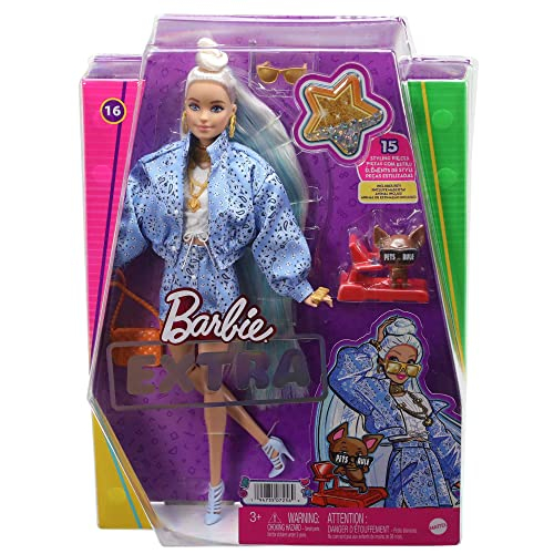 Foto 6 | Muñeca Barbie Extra Fashion, Pelo Rubio Platino, Chaqueta De Cachemir Azul, Chihuahua - Venta Internacional.