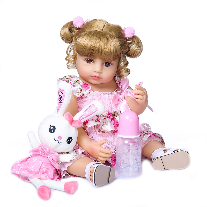 Muñeca Realista De Pelo Rubio De Silicona Con Lazos De 55 Cm Para Niños - Venta Internacional.