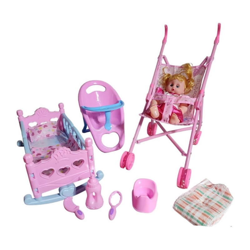 Foto 2 pulgar | Baby Doll Baby Hause 3 En 1 Rosa Con Azul Y 8 Accesorios - Venta Internacional.