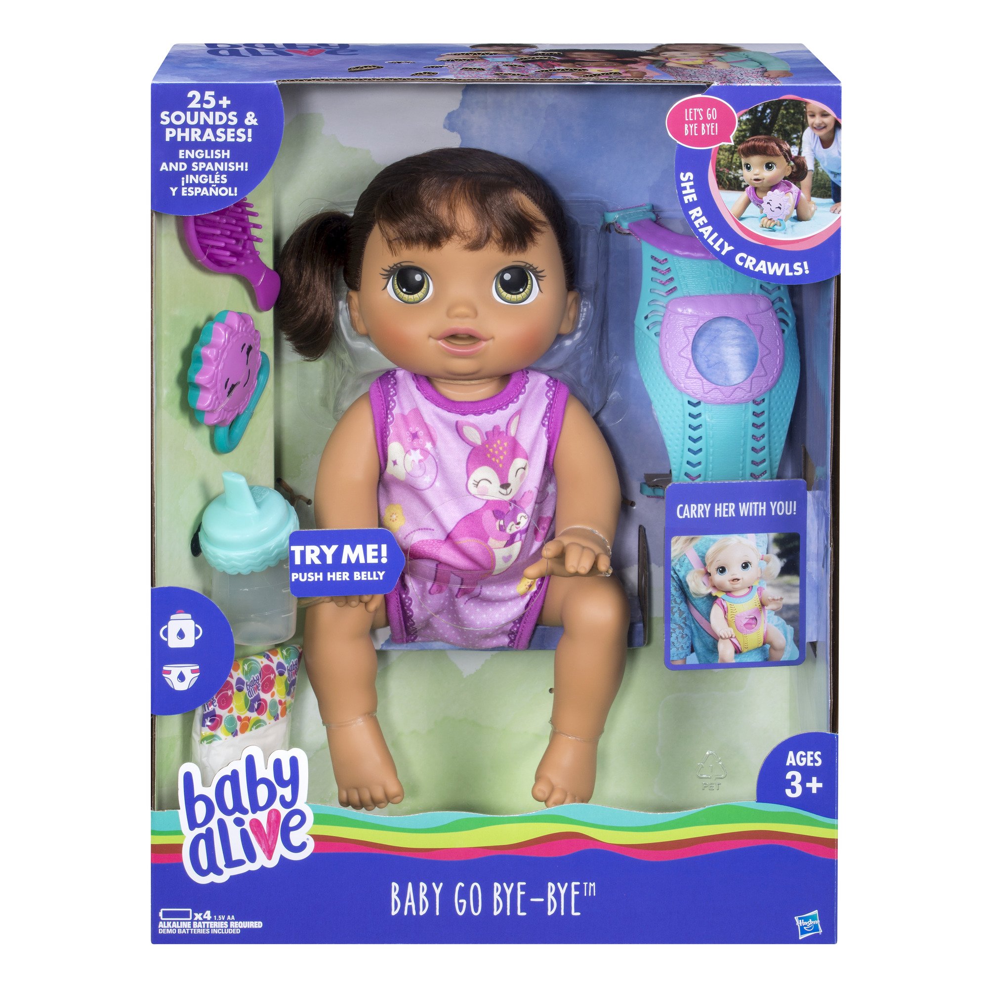Foto 2 | Muñeca Baby Alive Baby Go Bye Bye Brunette Con Accesorios - Venta Internacional