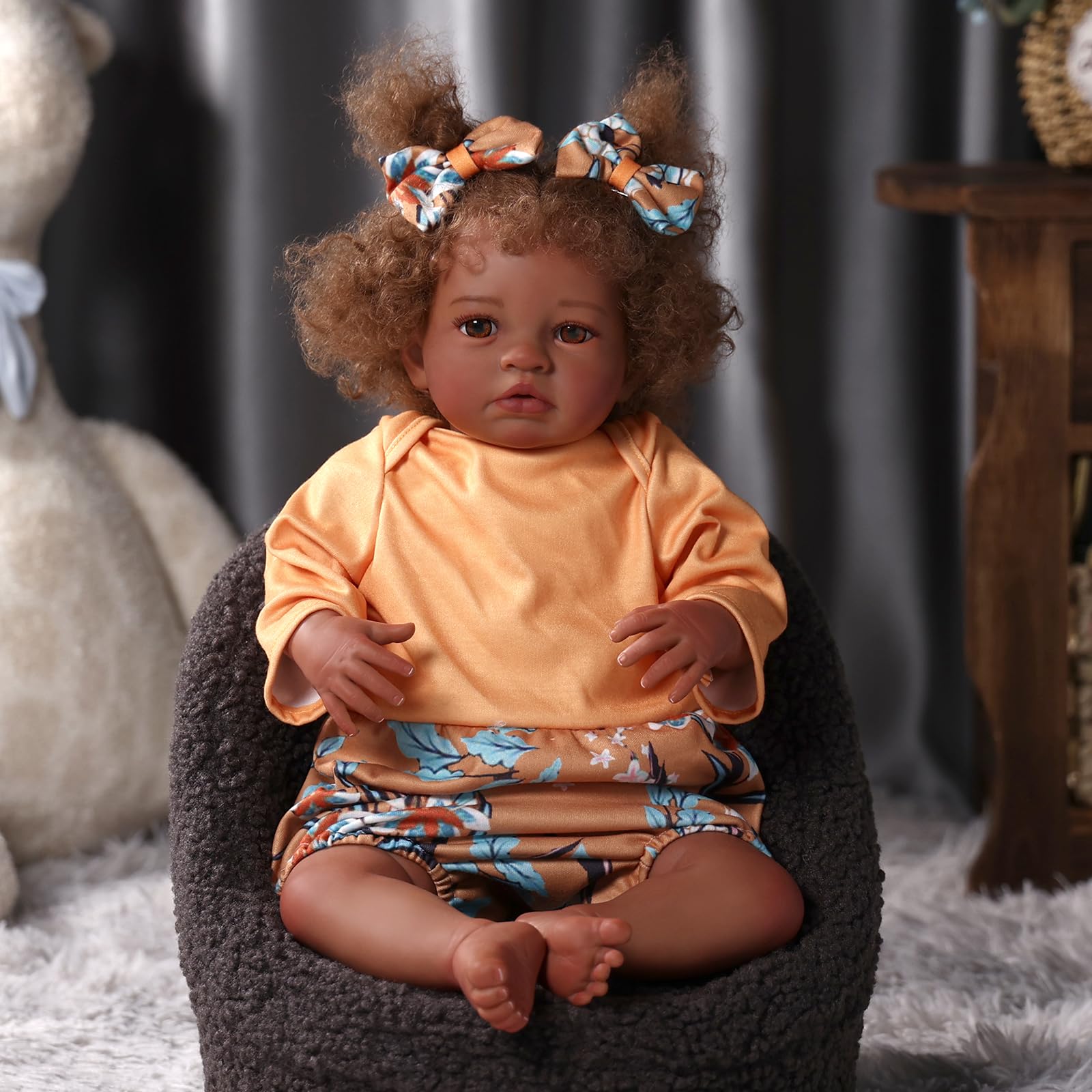 Foto 6 pulgar | Muñeca Reborn Babeside Para Niña Afroamericana De 50 Cm Con Vestido - Venta Internacional.