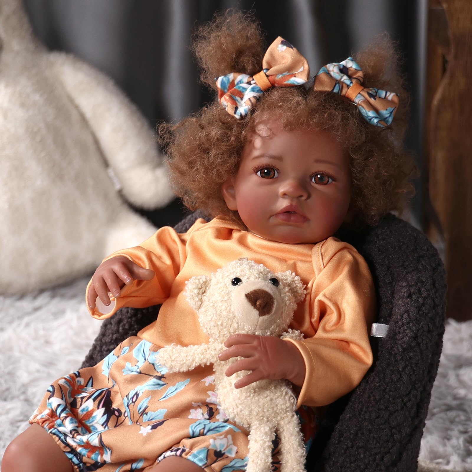 Foto 7 pulgar | Muñeca Reborn Babeside Para Niña Afroamericana De 50 Cm Con Vestido - Venta Internacional.