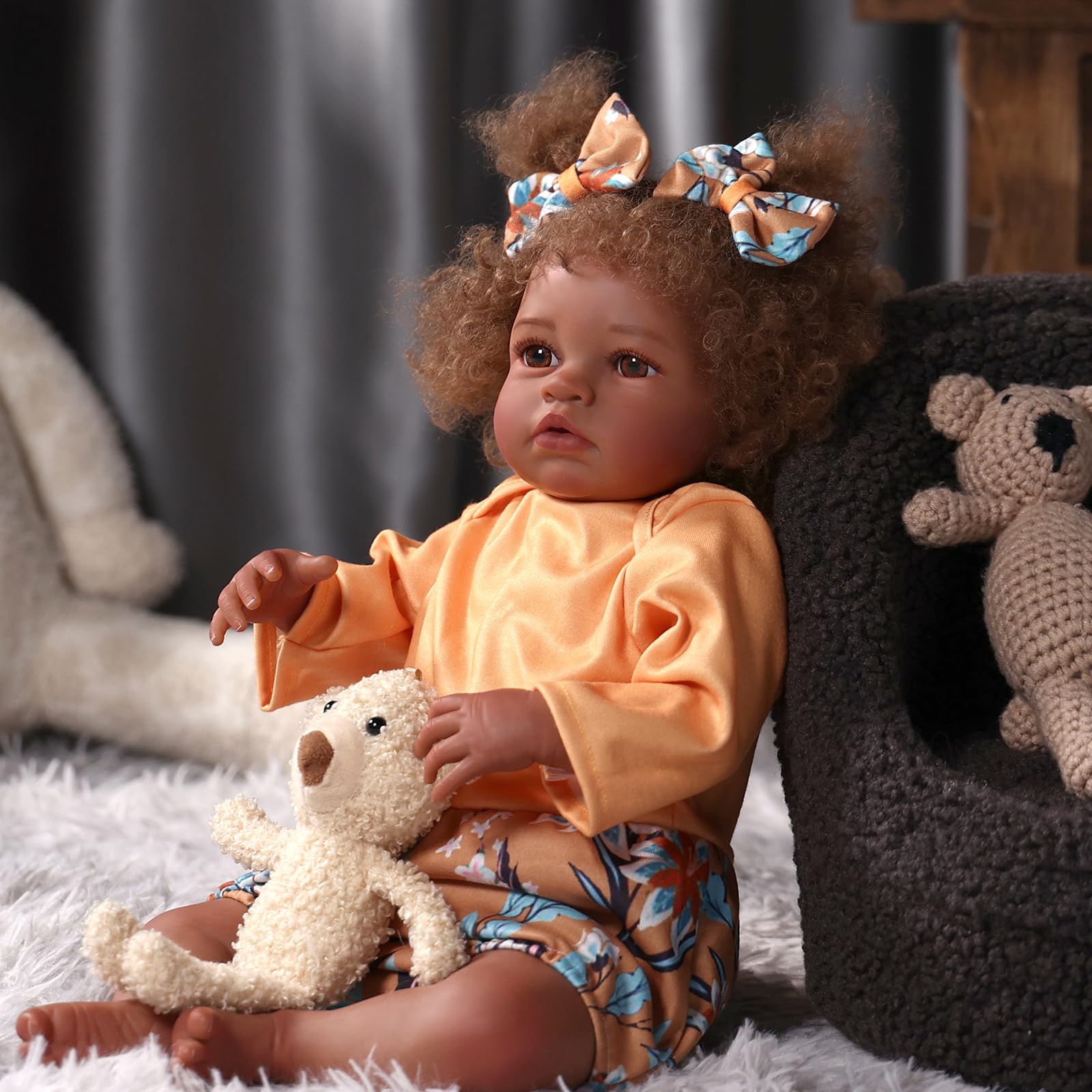 Foto 8 pulgar | Muñeca Reborn Babeside Para Niña Afroamericana De 50 Cm Con Vestido - Venta Internacional.