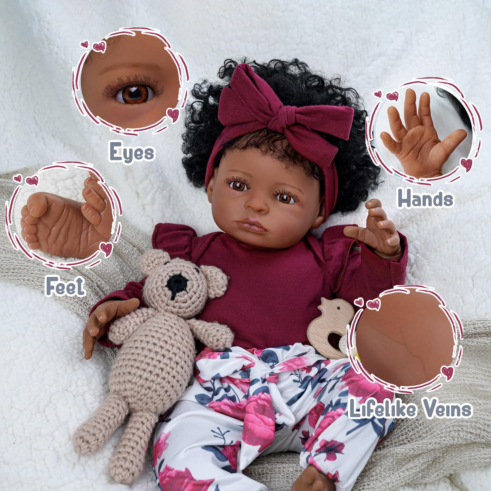 Foto 4 pulgar | Muñeca Babeside Tina Lifelike Reborn Black Girl 45 Cm Con Ropa - Venta Internacional.