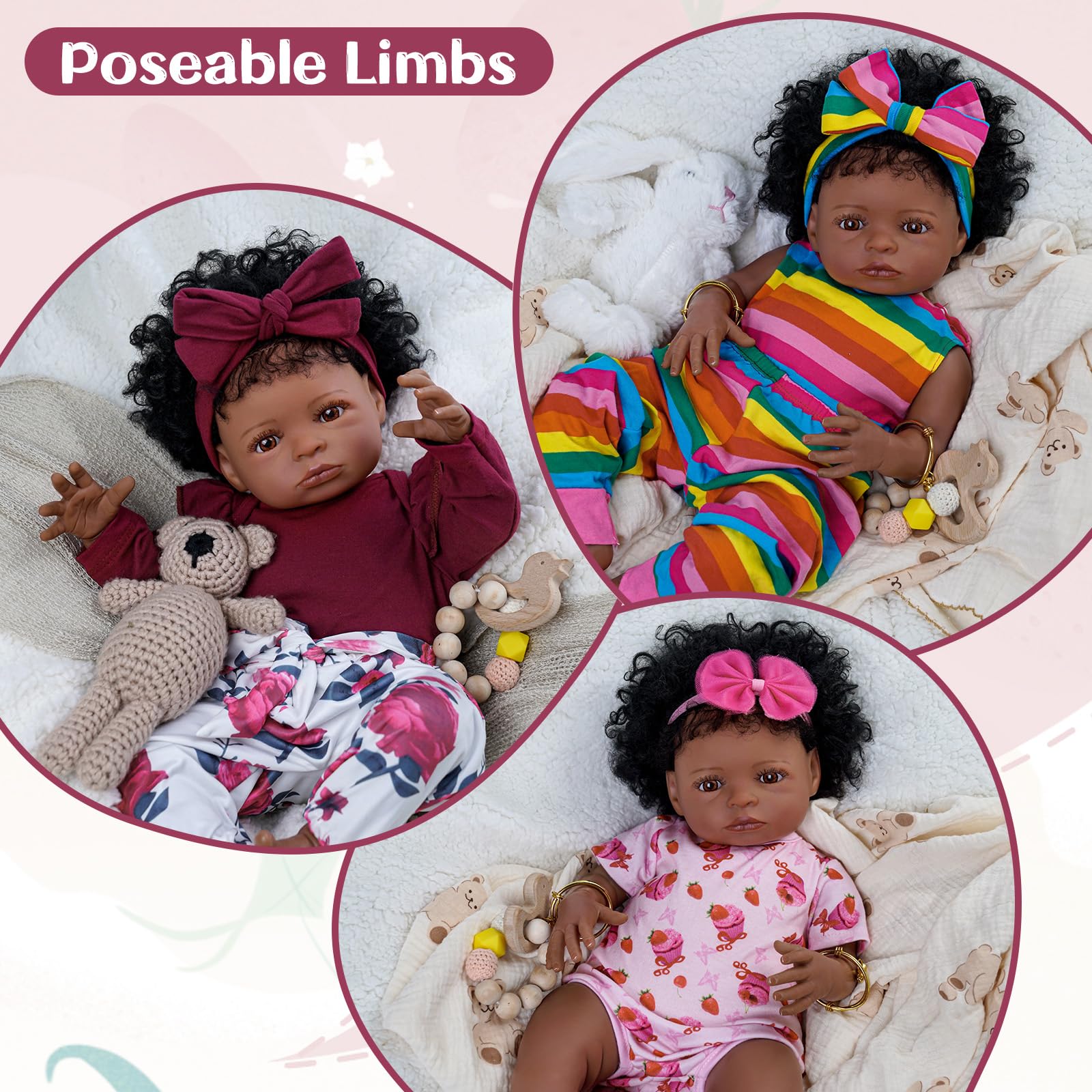 Foto 7 pulgar | Muñeca Babeside Tina Lifelike Reborn Black Girl 45 Cm Con Ropa - Venta Internacional.