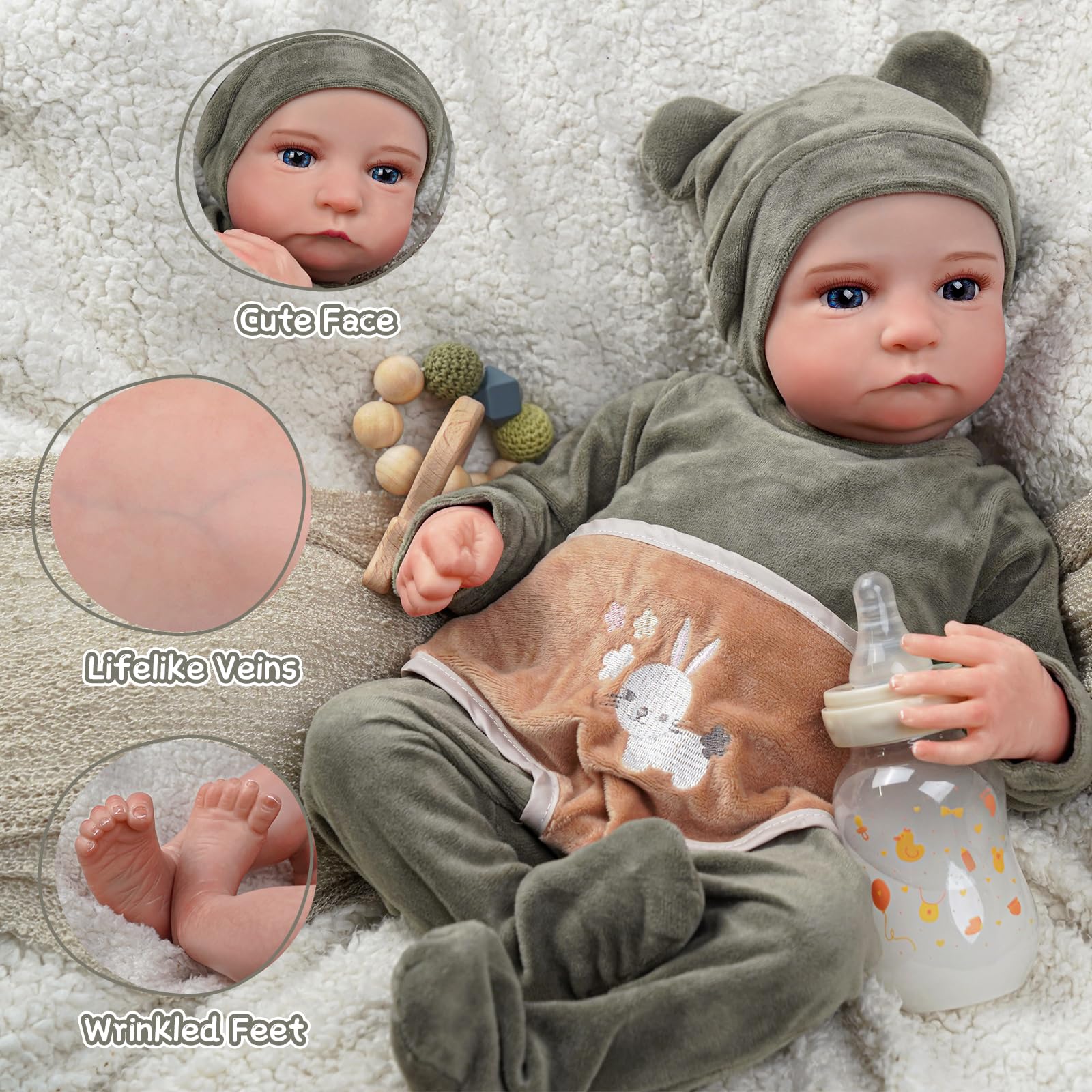 Foto 4 pulgar | Muñeca Reborn Babeside Aiden De 53,3 Cm Con Accesorios De Más De 3 Años - Venta Internacional.