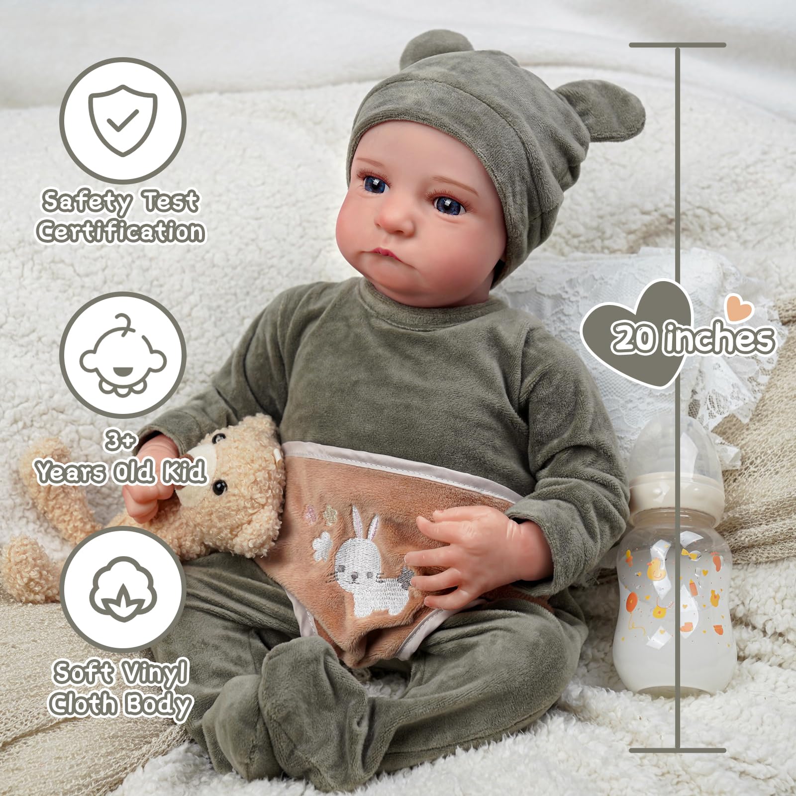 Foto 5 | Muñeca Reborn Babeside Aiden De 53,3 Cm Con Accesorios De Más De 3 Años - Venta Internacional.