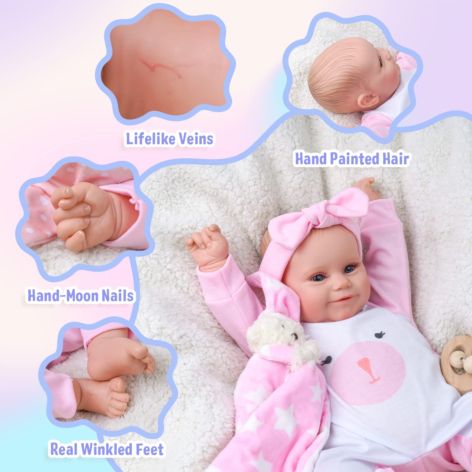 Foto 3 pulgar | Muñeca Reborn Babeside Smiling De 50 Cm De Vinilo Realista Para Niña - Venta Internacional.