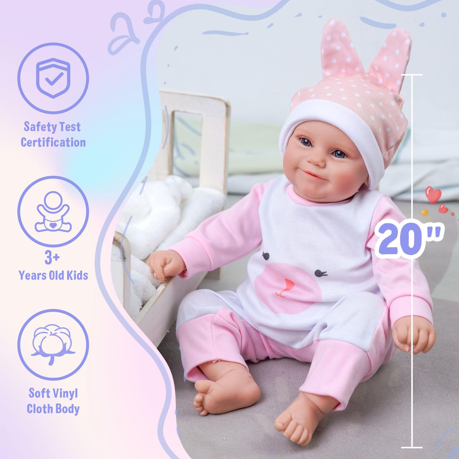 Foto 5 pulgar | Muñeca Reborn Babeside Smiling De 50 Cm De Vinilo Realista Para Niña - Venta Internacional.