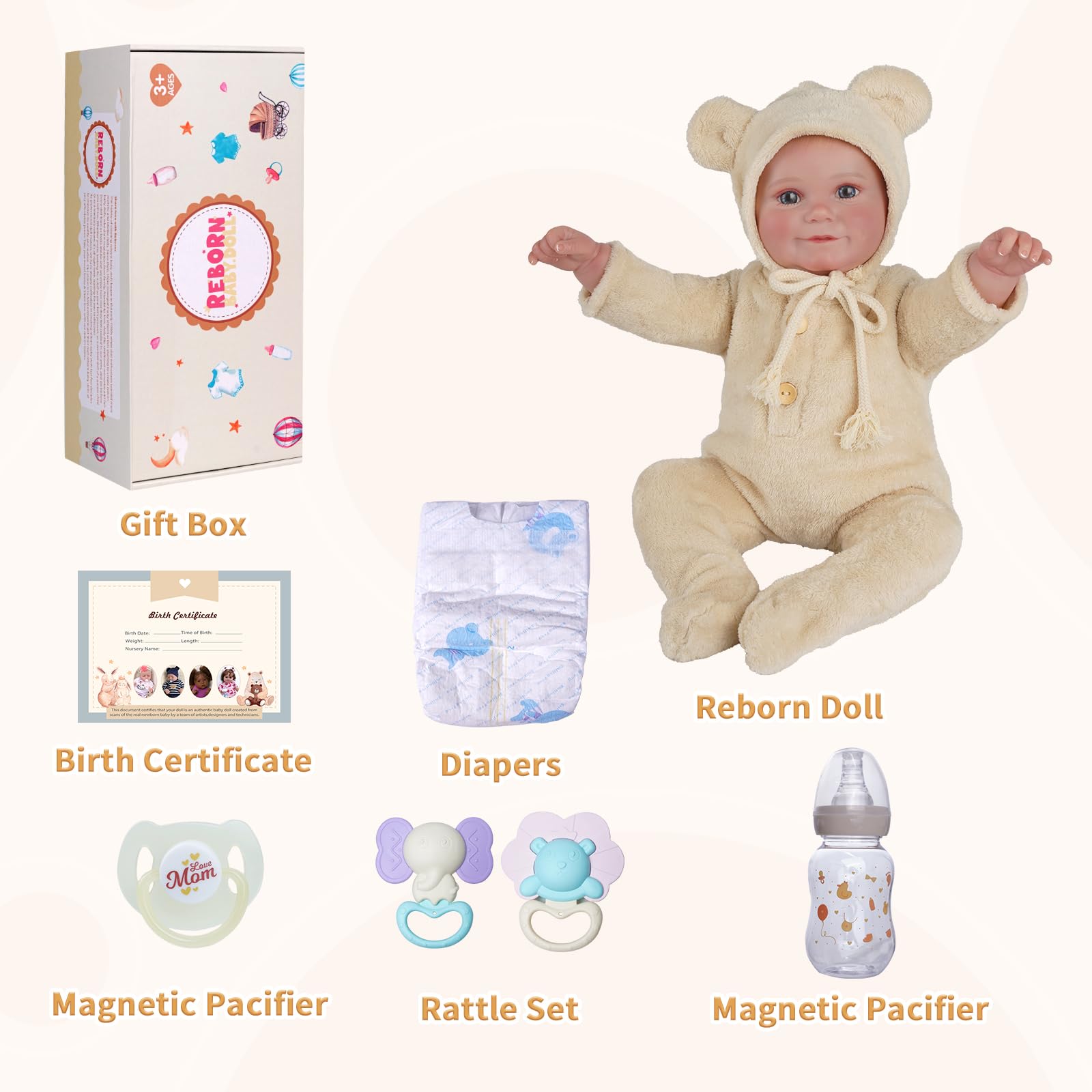 Foto 7 pulgar | Muñeca Reborn Babeside De 20 Pulgadas Con Accesorios Para Niñas O Más De 3 Niñas - Venta Internacional.