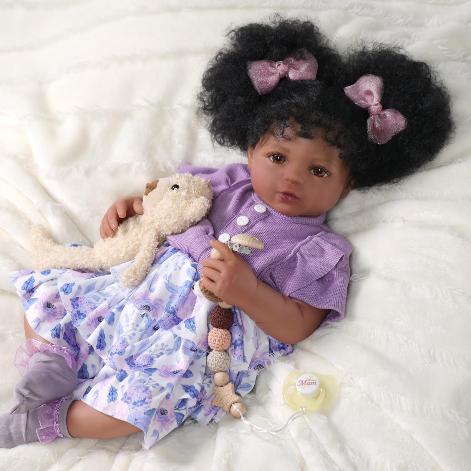 Foto 4 pulgar | Muñeca Reborn Babeside Negra De 50 Cm Con Peinado Afro - Venta Internacional.