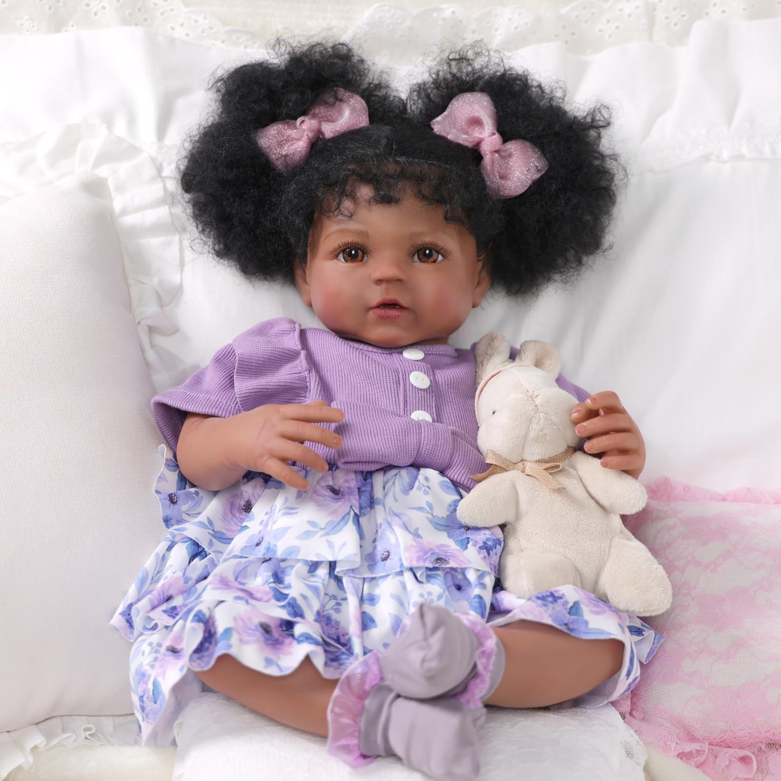 Foto 5 pulgar | Muñeca Reborn Babeside Negra De 50 Cm Con Peinado Afro - Venta Internacional.