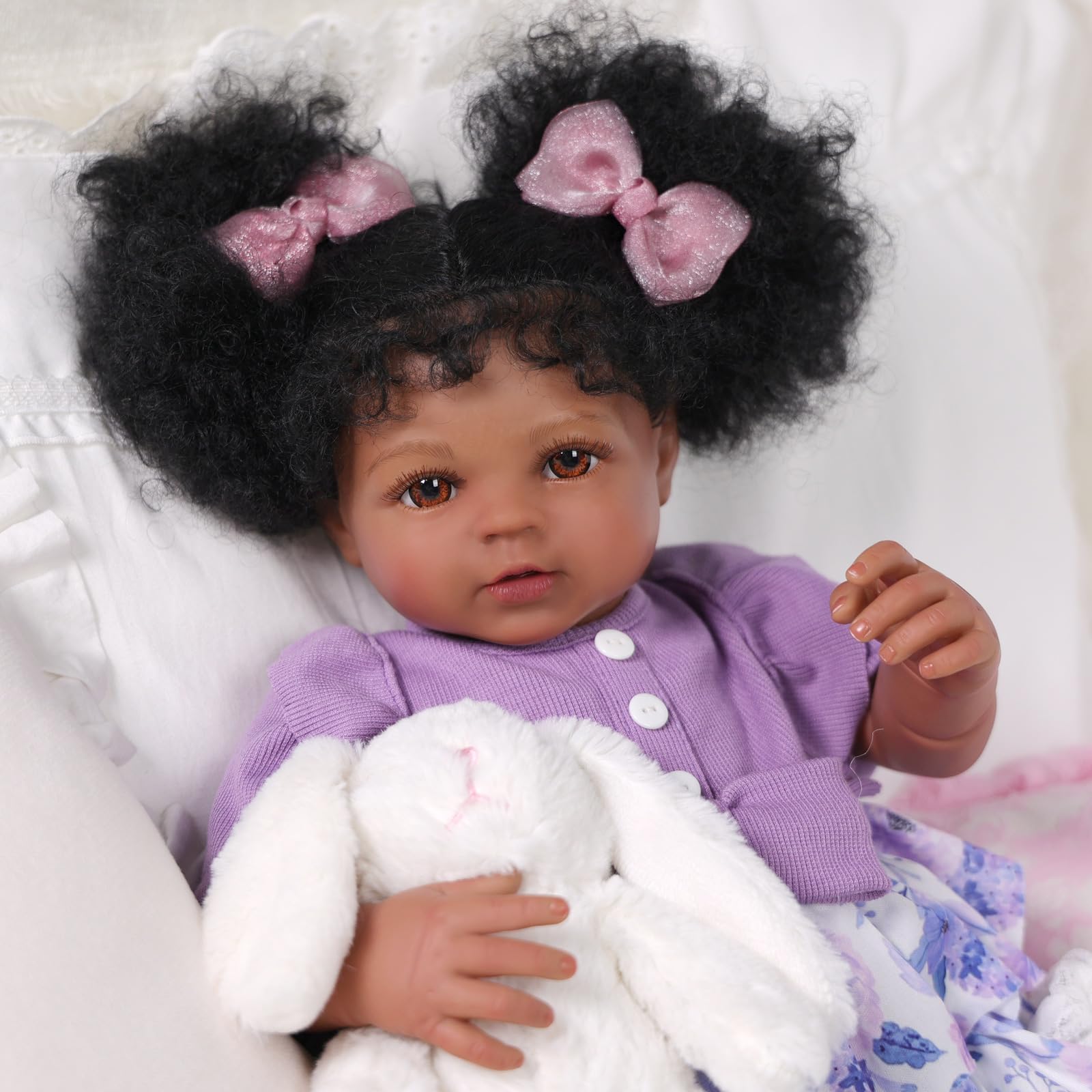 Foto 7 pulgar | Muñeca Reborn Babeside Negra De 50 Cm Con Peinado Afro - Venta Internacional.