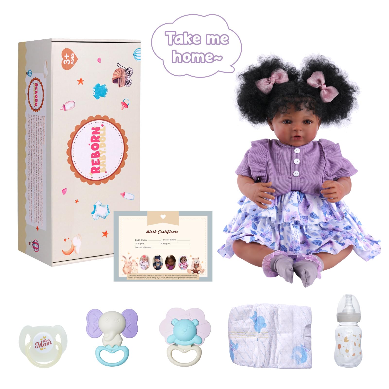 Foto 8 pulgar | Muñeca Reborn Babeside Negra De 50 Cm Con Peinado Afro - Venta Internacional.