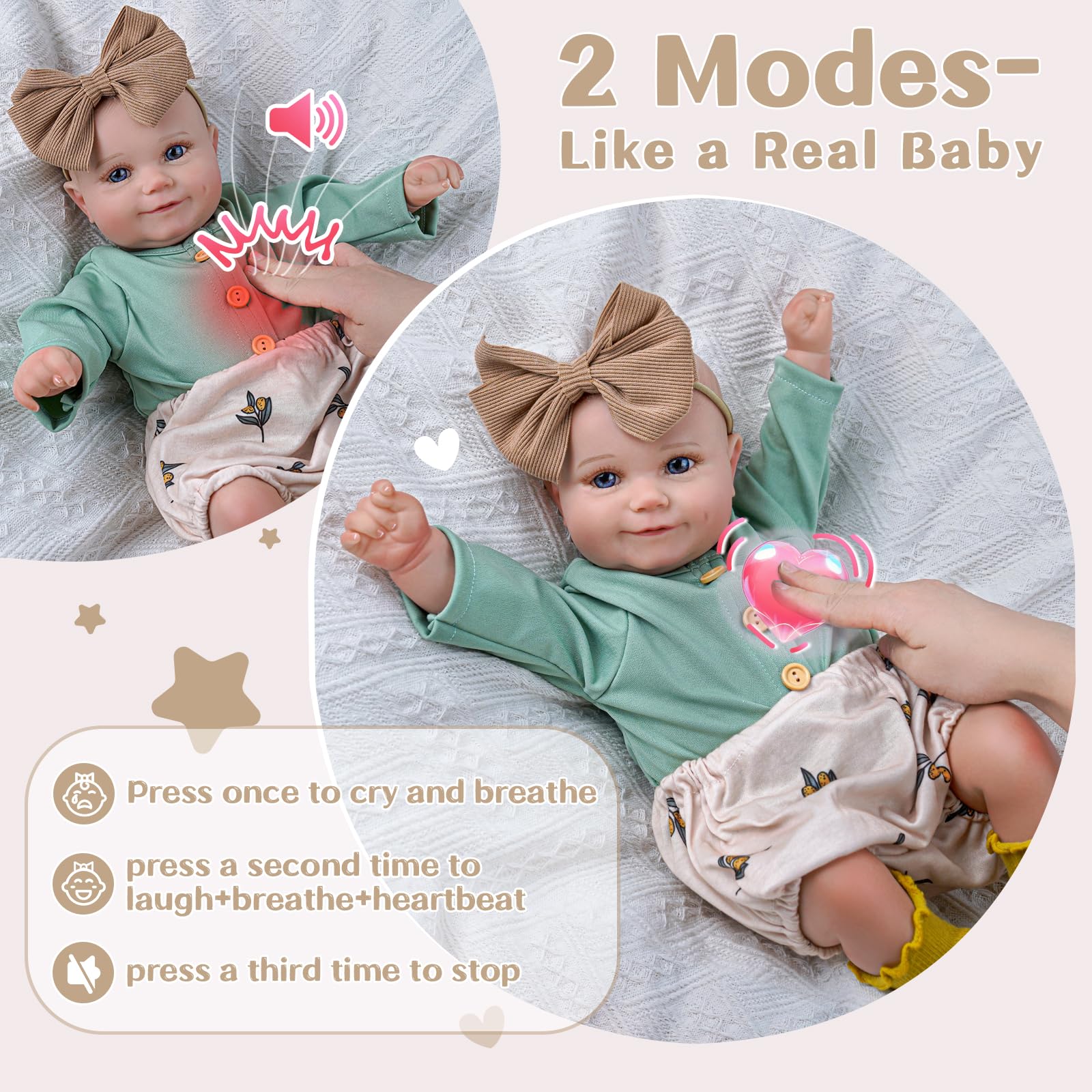 Foto 4 pulgar | Muñeca Interactiva Reborn Babeside 3 En 1 Con Latido - Venta Internacional.